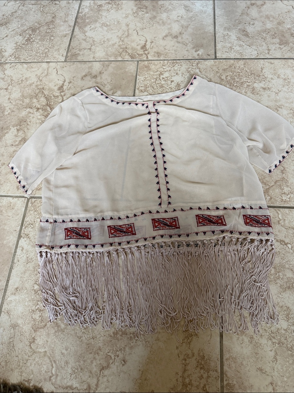 Chelsea & Violet sheer top with fringe size large